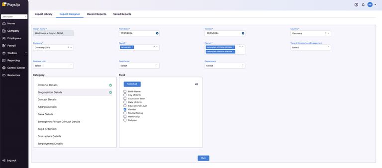 Payslip Report Designer Dashborad